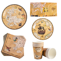 Pirate Theme Disposable Tableware Treasure Map Ship Paper Plate Cup Tablecloth Kids Pirate Birthday Party Decoration Supplies