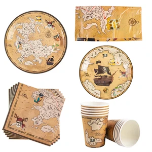 Descartável Pirate Theme Tableware for Kids, Decoração de Festa, Prato De Papel, Copo, Toalha De Mesa, Mapa Do Tesouro Do Pirata, Festa De Aniversário 12 principais vendas barco da moana - №10
