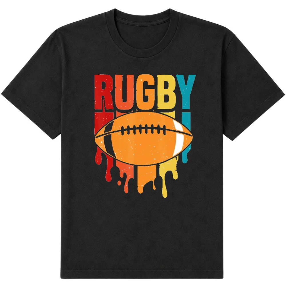 Retro Rugby Ball Melting Drip Art Men T Shirt Vintage Sports Team Fan Print Top for Rugby Player Athlete T Shirt