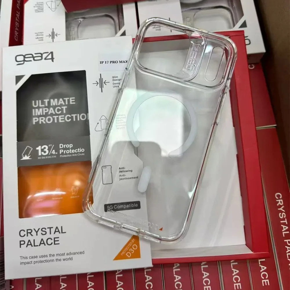 

Прозрачный чехол Gear4 для Magsafe для iPhone 17 Pro Max 17Air 16 15 14 13 Pro Max с беспроводной зарядкой, прозрачный бронированный чехол с коробкой