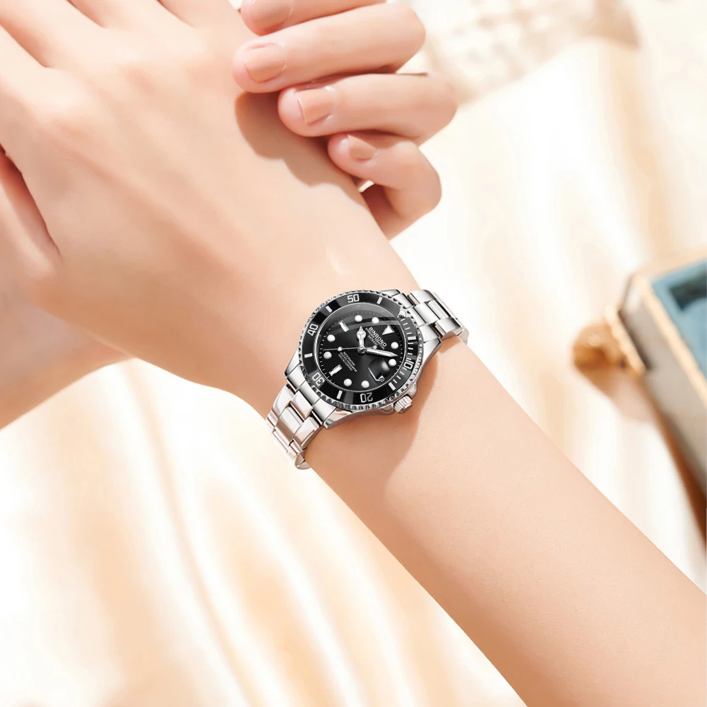 BINBOND Couple Watches 2pcs Trend Fashion Original Quartz Watch for Lover Classic Log Dial Waterproof Stainless Steel Luminous