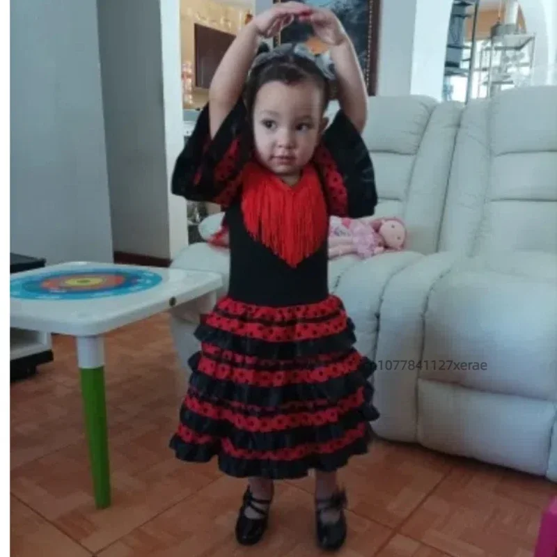 Spanisches Flamenco-Tanzkleid mit Rüschen für Mädchen, Kinder, Festival, Party, Bühnenauftritt, Ballkleid für Reisen – Detail 2