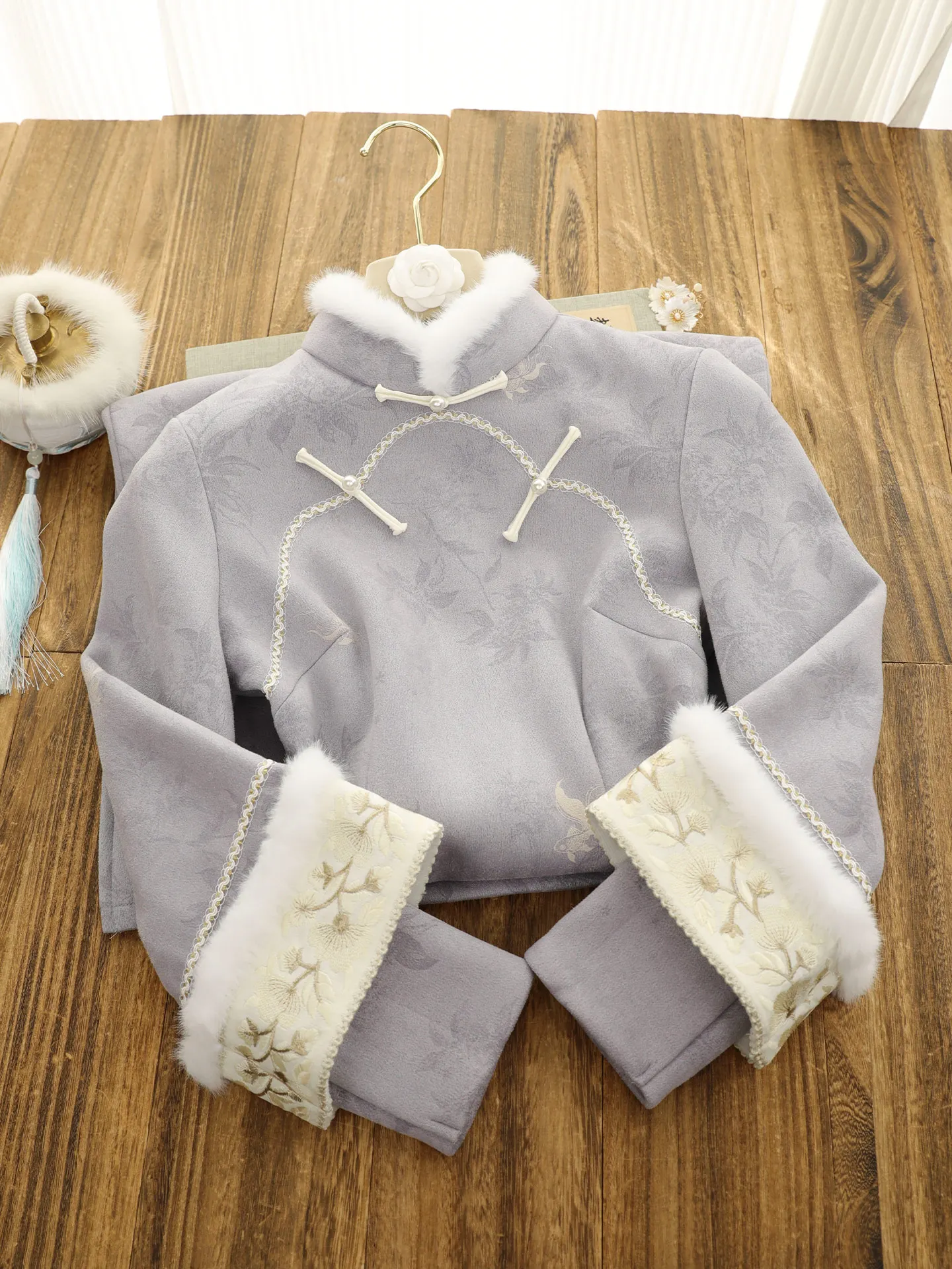 

Charming Fi Purple Retro New Chinese Sle Warm Plu Collar Women's Winter New Workwear Young Improved