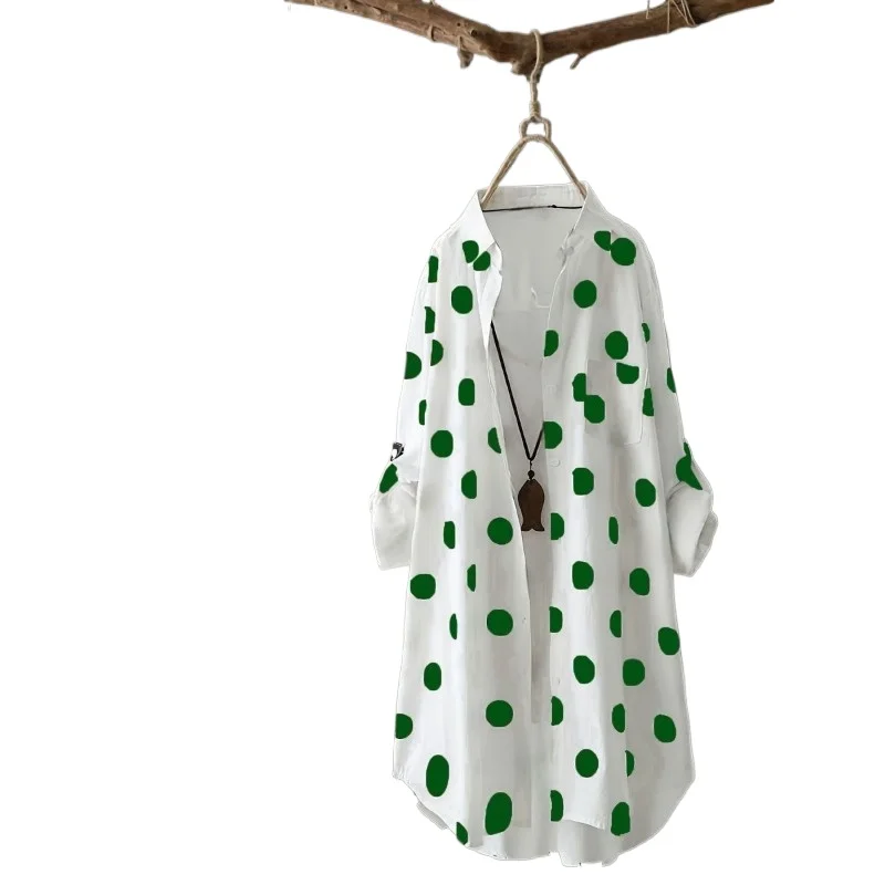 

Women's Clothing Large Size Shirt 85kg Extra Large Size Loose Extended Version Pendant Feeling Polka Dot Pattern Shirt Jacket