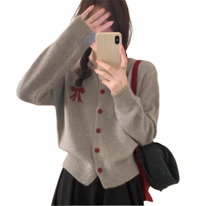 

Autumn Winter Solid Color Cardigan Vest Women Loose Lazy Style Round Neck Soft Knitted Sweater Student Clothing Accessories