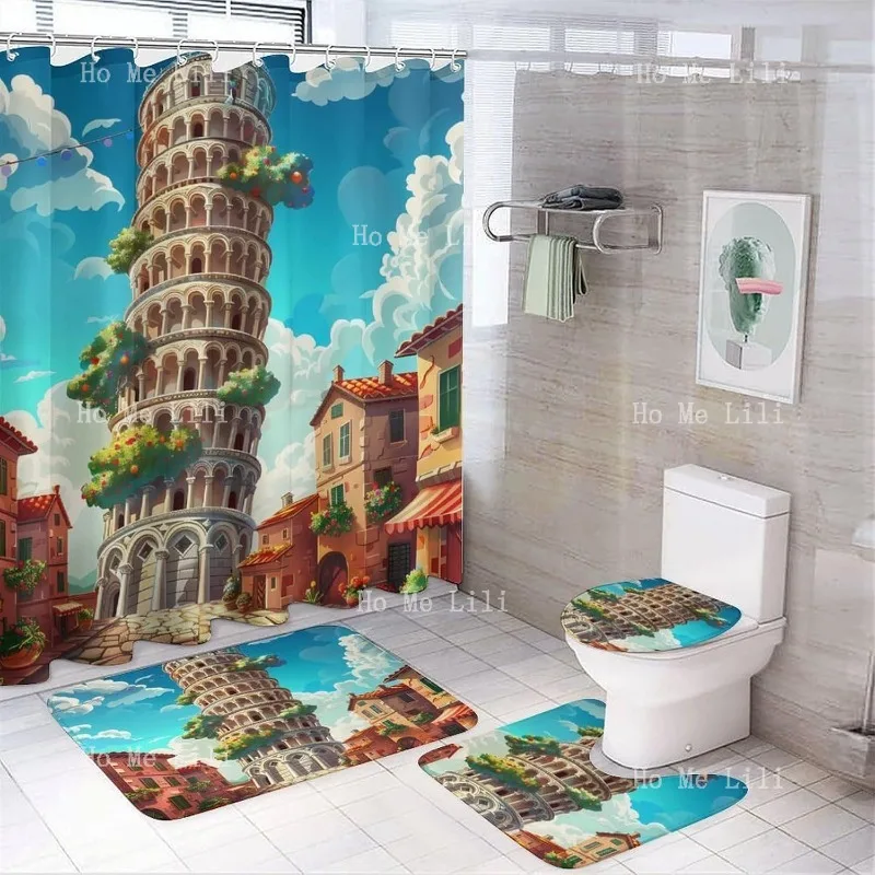 

Италия Landmark Pisa Tower Наборы занавесок для душа 4-х шт. с нескользящими ковриками Крышка унитаза и ковриком для ванной Декор для ванной комнаты
