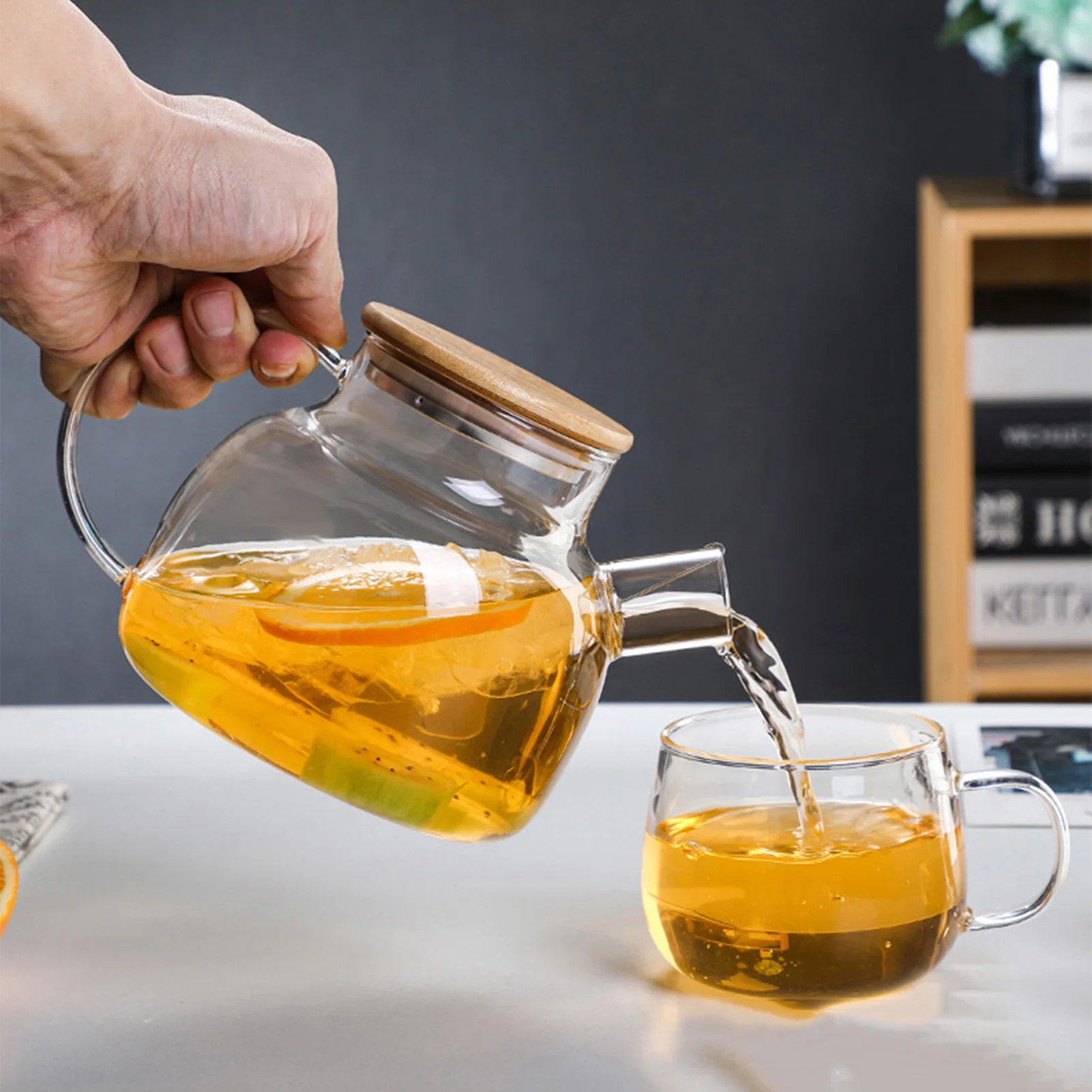 

1/1.8LTransparent Borosilicate Glass Teapot Water Jug Heat-Resistant Large Capacity Kung Fu Kettle Home Flower Tea Pot Tea Set