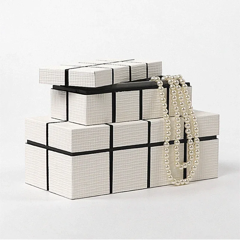 

#New Chinese Style Square Stripe Bedroom Storage Box PU Material Jewelry Organizer Case Elegant Solution for Hotel & Study Decor