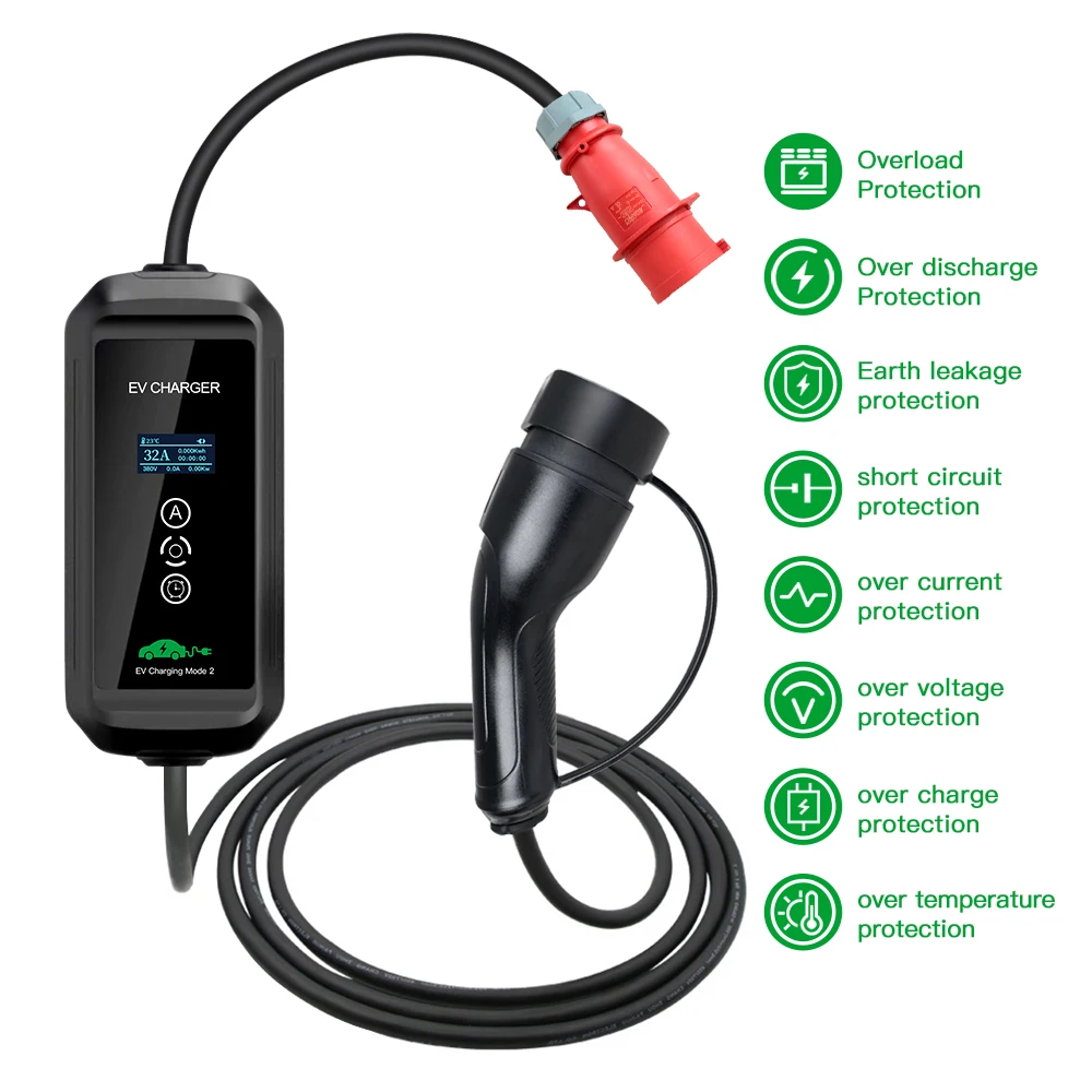 EV-oplader 22kw 3-fase Type 2-stekker EVSE EV-oplader Niveau 2 32A 22kw 380V Wallbox 5m kabel voor elektrische auto Thuis opladen