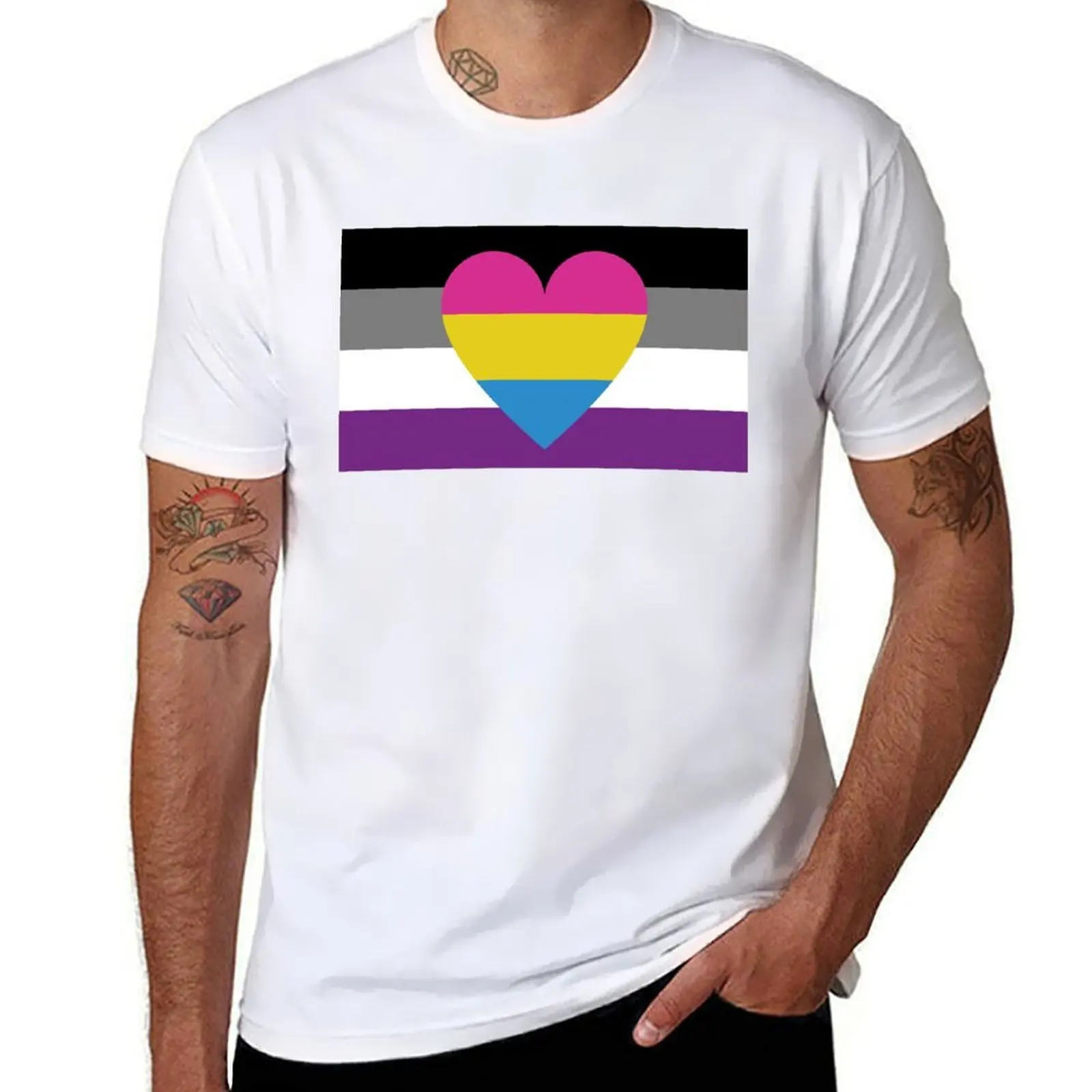 

Asexual Panromantic Flag T-Shirt men t shirt cotton 100% man t shirt heavy cotton T-Shirt
