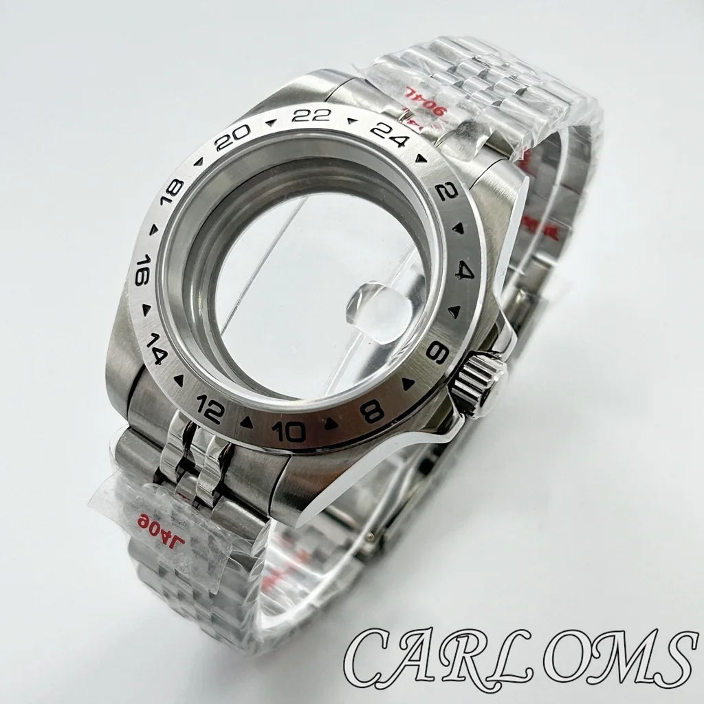 TOP 39mm ETA2824 PT5000 NH34 NH35 NH36 NH38 NH70 Silver GMT Watch Case With Sapphire Glass