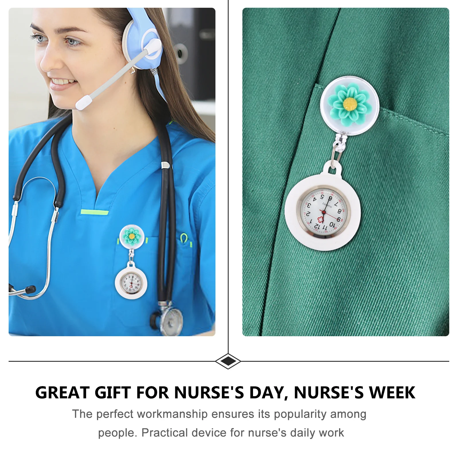 3-delige verpleegstershorloges siliconen intrekbare cartoon bloemclip lichtgewicht quartz horloge praktisch cadeau voor werk