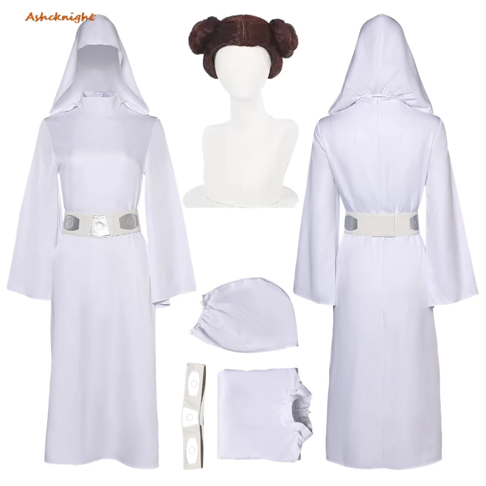 

Movie Space Battle Cosplay Princess Leia Dress Cloth Wigs Women Party Disguise Outfits Suit Halloween Costume Carnival Roleplay