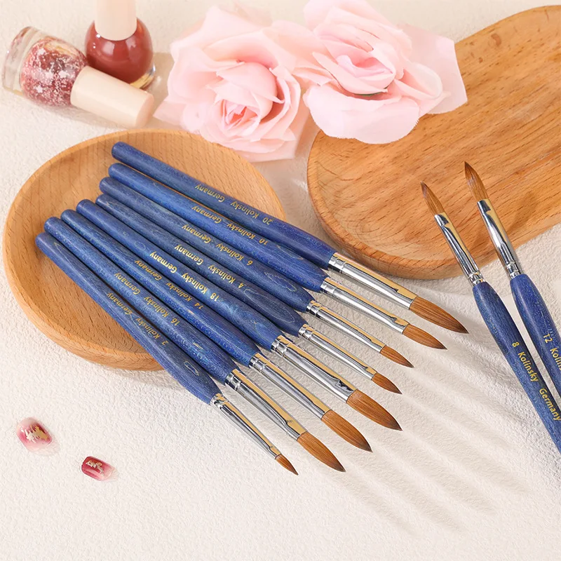 

Акриловая кисть для ногтей из 100% волос Kolinsky, кисти для дизайна ногтей с синей деревянной ручкой, акриловые инструменты для ногтей для начинающих