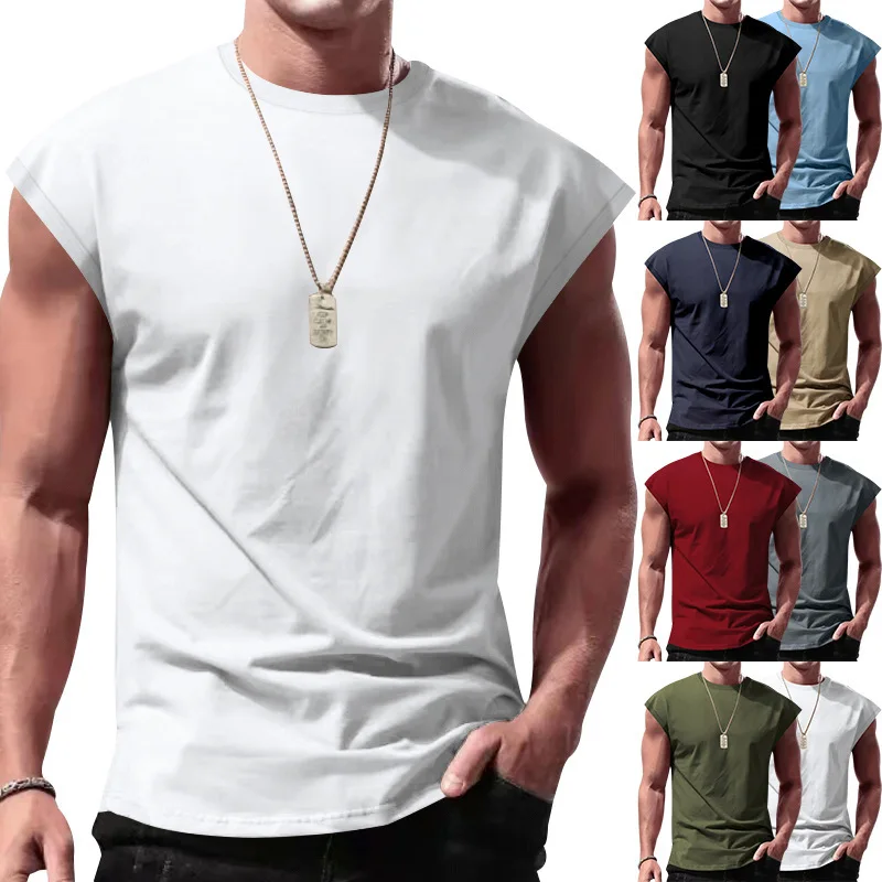 

25 Men's Sleeveless Men Summer Casual Sports Loose Men's Sleeveless Bottoming Shirt Vest Men's Fitness Outdoor Beach