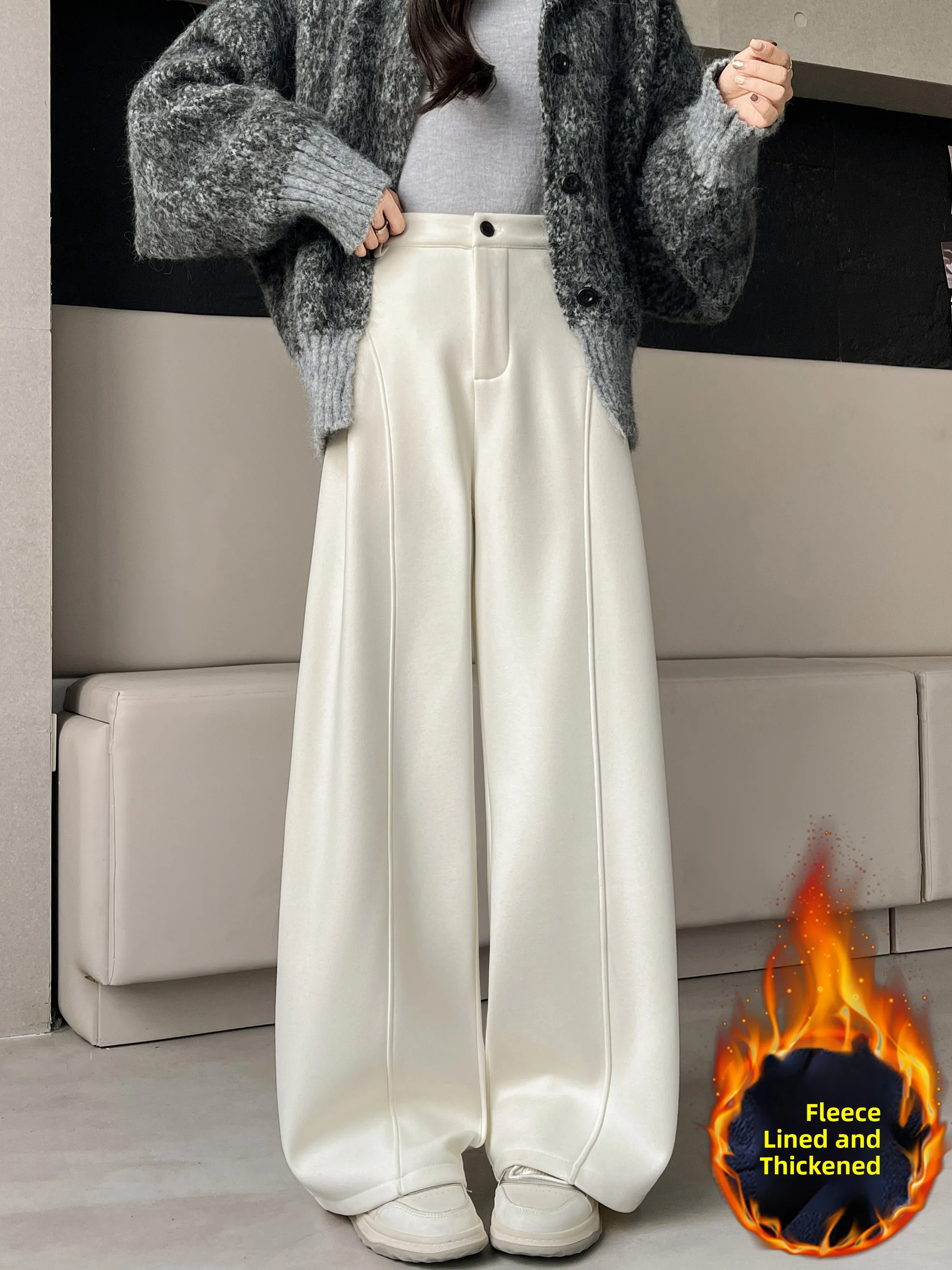 티엔드 페이스 겨울 하이웨이스트 와이드 레그 팬츠 여성 정장 바지 캐주얼 롱 팬츠 한국 스타일