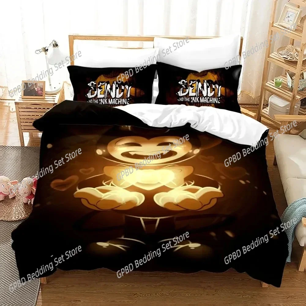 

3D Print Cartoon Bendy N Ink Machine Bedding Set Single Twin Double Queen King Cal King Size Bed Linen Set