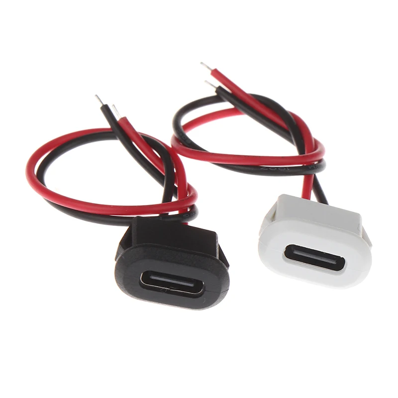 1PC 2 Pin USB-C Type Waterproof USB Connector Direct compression female base Female Socket Charging Interface With Welding Wire