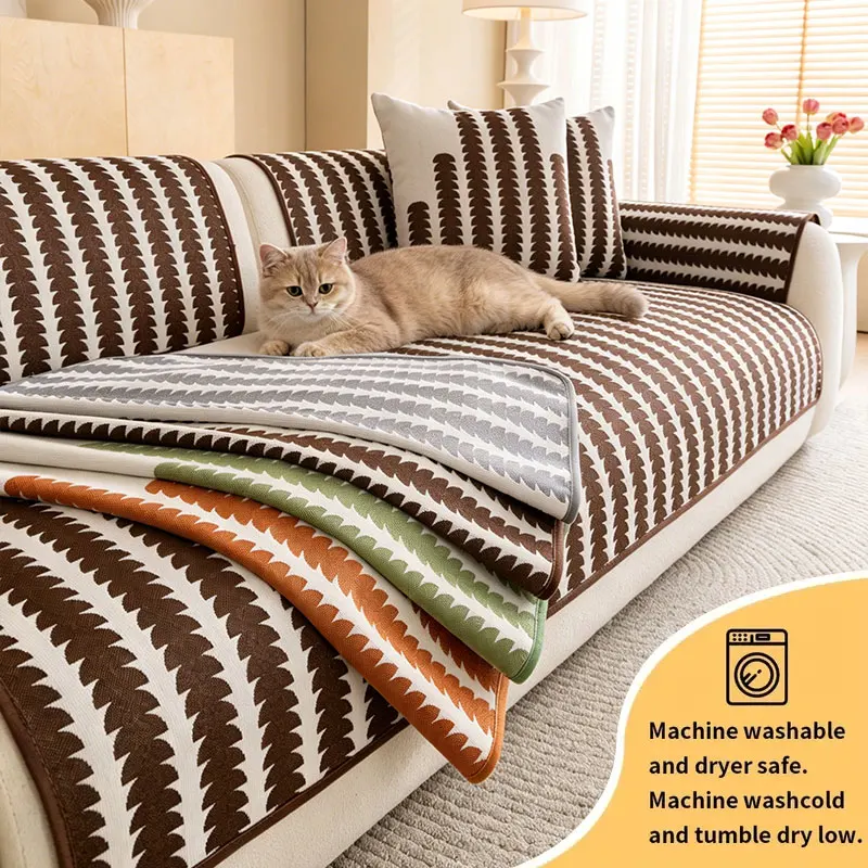 1 Stück geometrisch gestreiftes Sofakissen, haustierfreundlicher, kratz- und staubresistenter Sofabezug, perfekt für Wohnzimmer im Retro-Stil