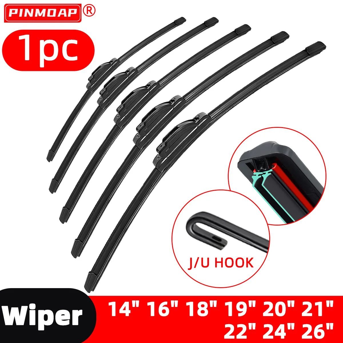 Double Rubber Strip Car Windshield Wiper Blade J Hook U Type Universal Unsupported Car Wiper 14 \