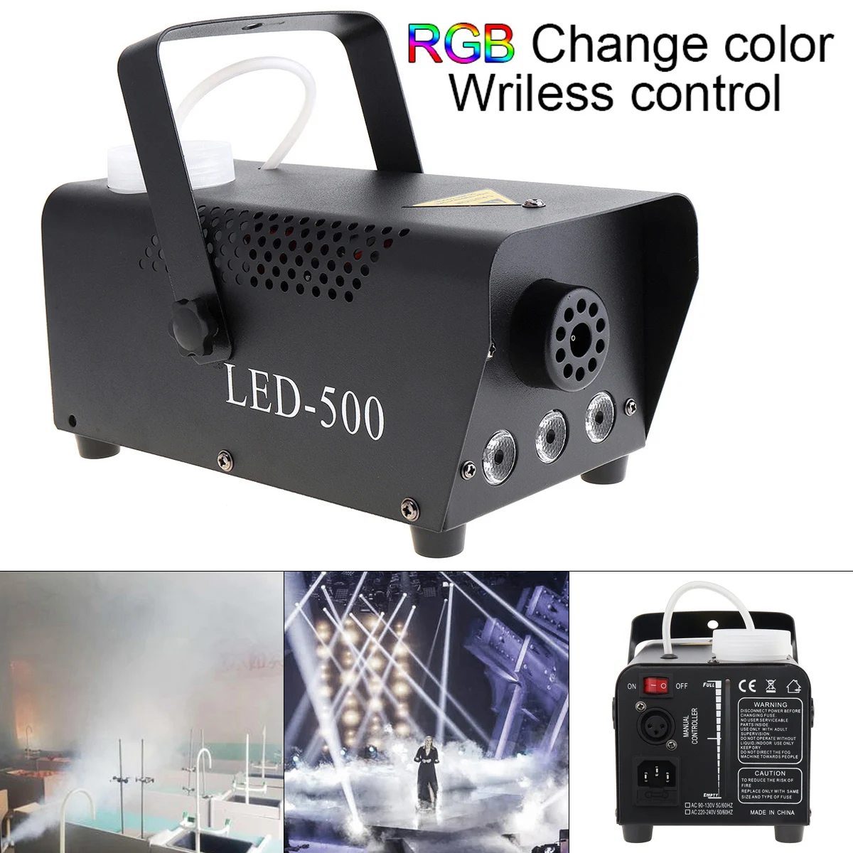 

Wireless Control LED Stage Effect Light 500W RGB Color LED Fog Machine / Professional LED Fogger / Stage Ejector for Bar / KTV