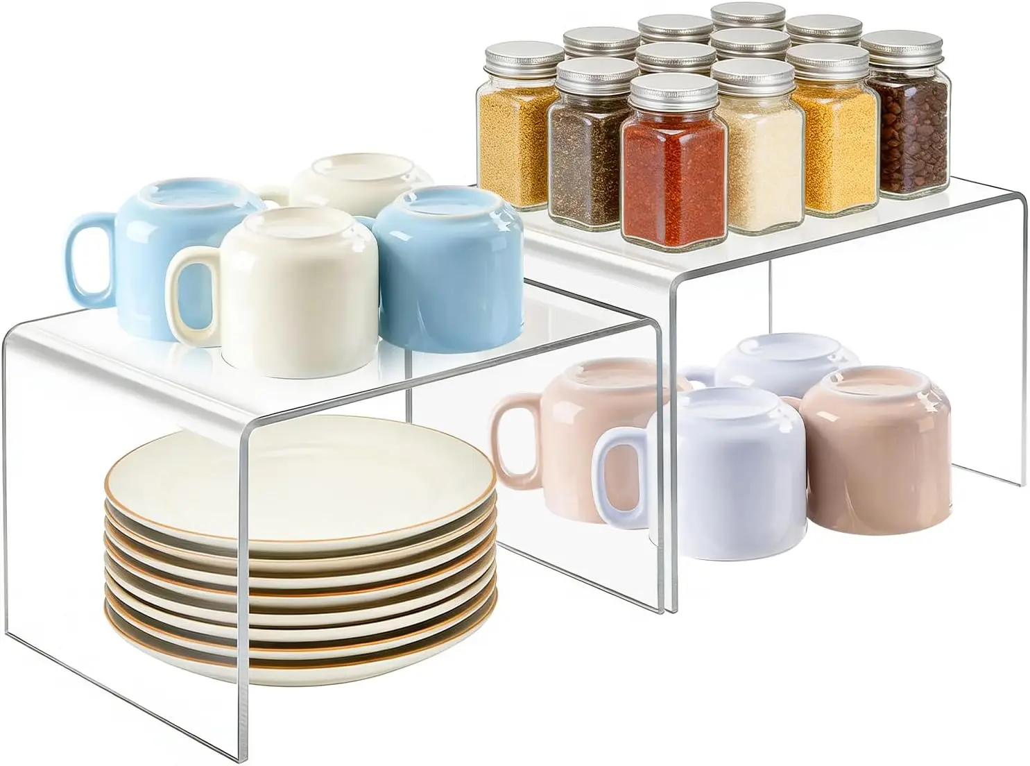 

Acrylic Cabinet Organizer, Set of 2 Clear Shelf Organizer for Kitchen Pantry Organizers and Storage, Display Cabinet She