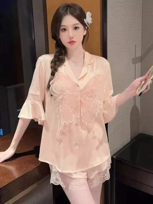 ชุดเซ็ตเสื้อผ้าผู้หญิงไซส์ใหญ่พิเศษ ผ้าไหมน้ำแข็งบางเบา สำหรับฤดูร้อน สไตล์หวานๆ ชุดลำลองสองชิ้น ชุดกีฬา