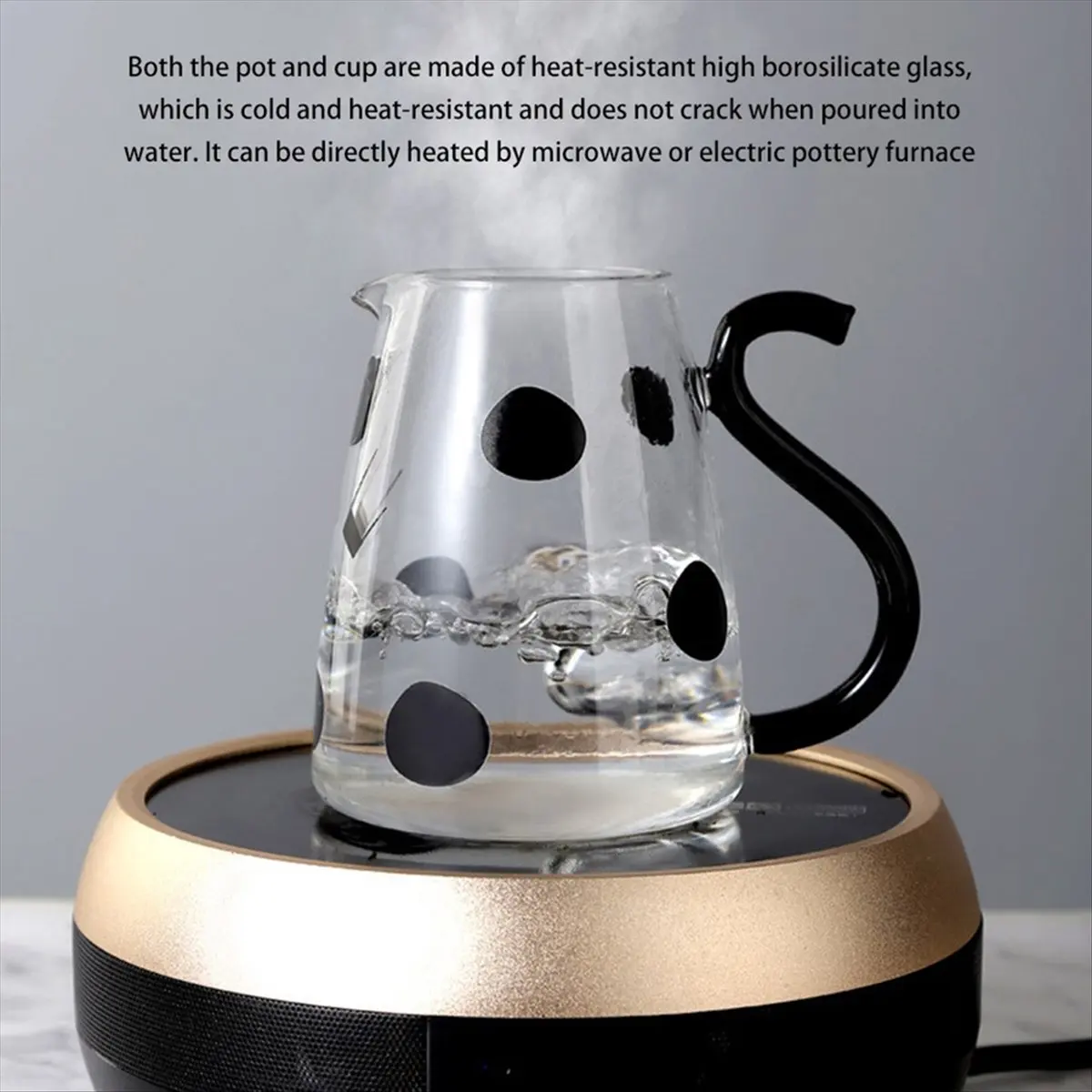 

Glass Cold Water Kettle with Handle Lovely Cartoon Cow Cold Cup Flowering Teapot Milk Iced Beverage Bottle Kitchen Tools