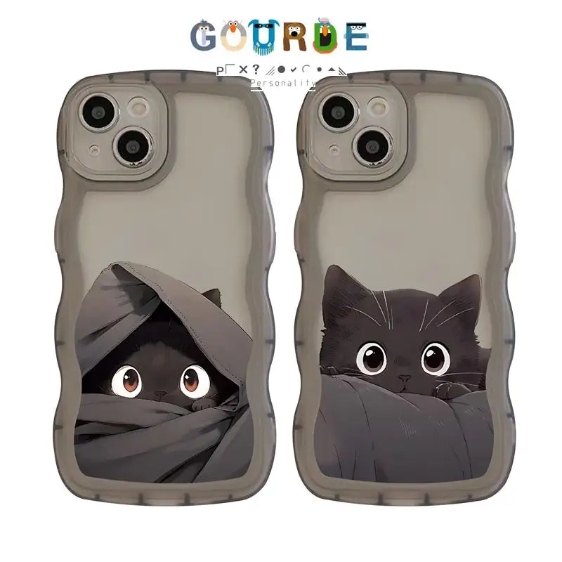 Gourde Cute Casing Black Cat Pattern Phone Case for Iphone 16 15 14 13 12 11 Pro Max IP 7 8 Plus Iphon X XS XR Xs Max