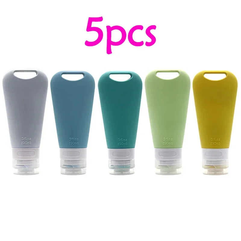 5Pcs/Set Travel Botttle Set 90ml Refillable Bottle Soft Plastic Lotion Shampoo Container Squeeze Tube Empty Bottle Wholesale