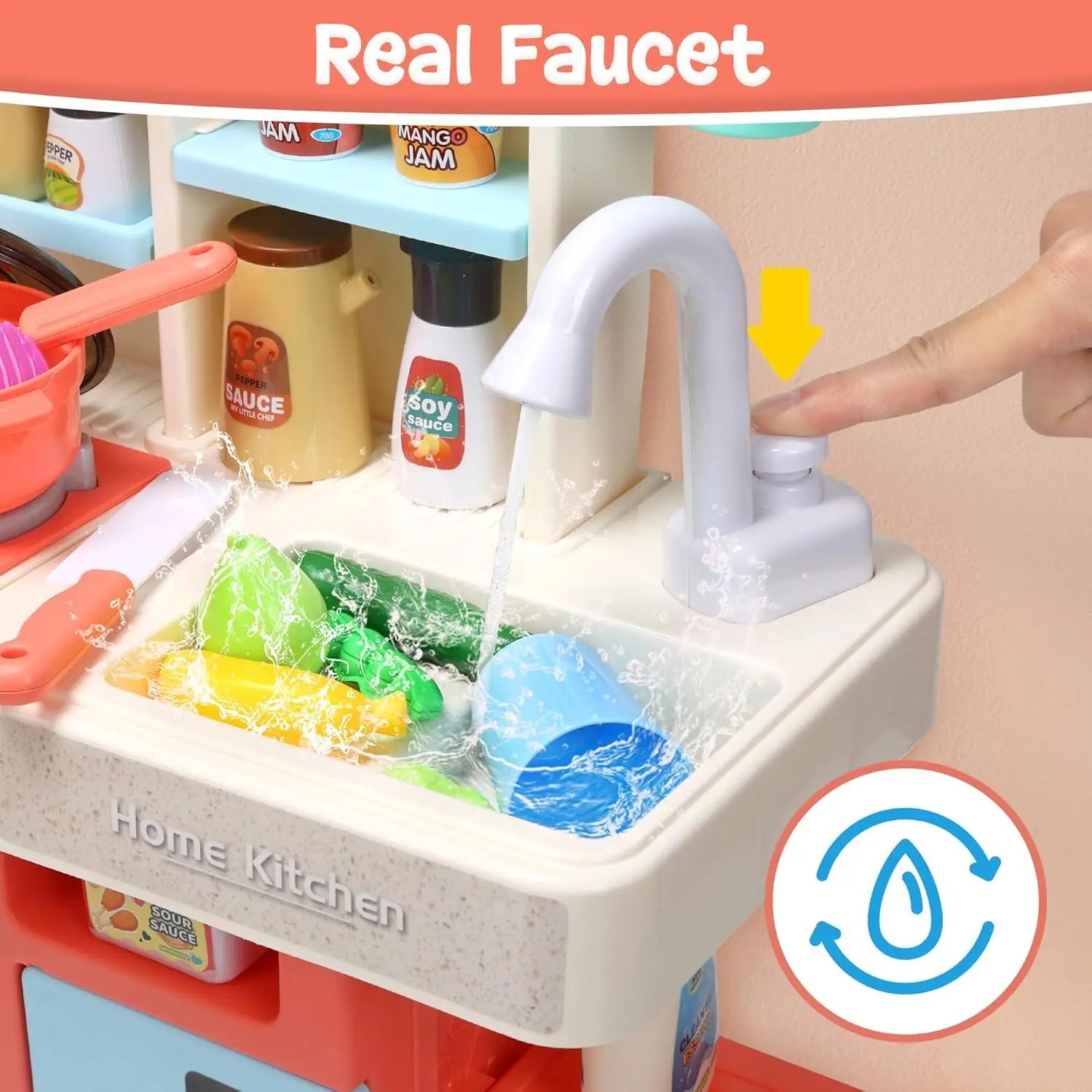 Kids Kitchen Playset, Kitchen Set for Toddler with Sound and Light, Cooking Stove with Steam, Play Sink and Toy Kitchen Accessor