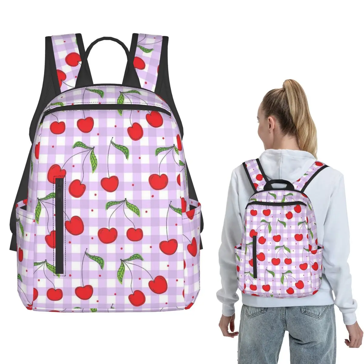 

Cherry And Point Pattern Backpack Daypack Boys Girls BookBag School Bag Shoulder Bags for Men Women