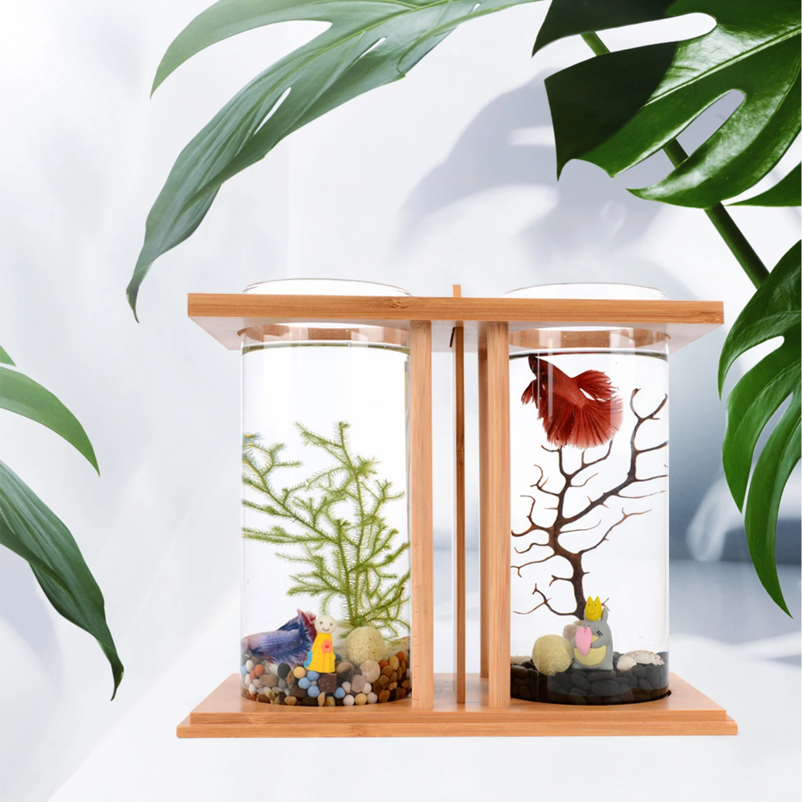 Mini Fish DIY Tank Creative Bamboo and Wood Ecological Fish Aquarium Goldfish Tank Desktop Decoration