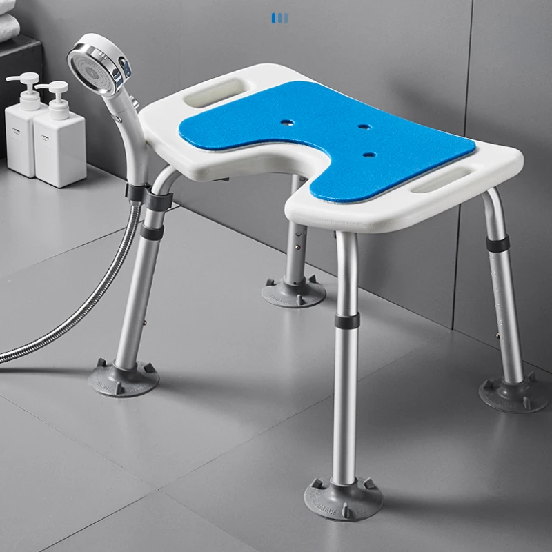 Aluminum Alloy Shower Chair 7-speed Adjustment Bath Bench Anti Slip Foot Pads Bath Seat for Disabled Specific Bathroom Furniture