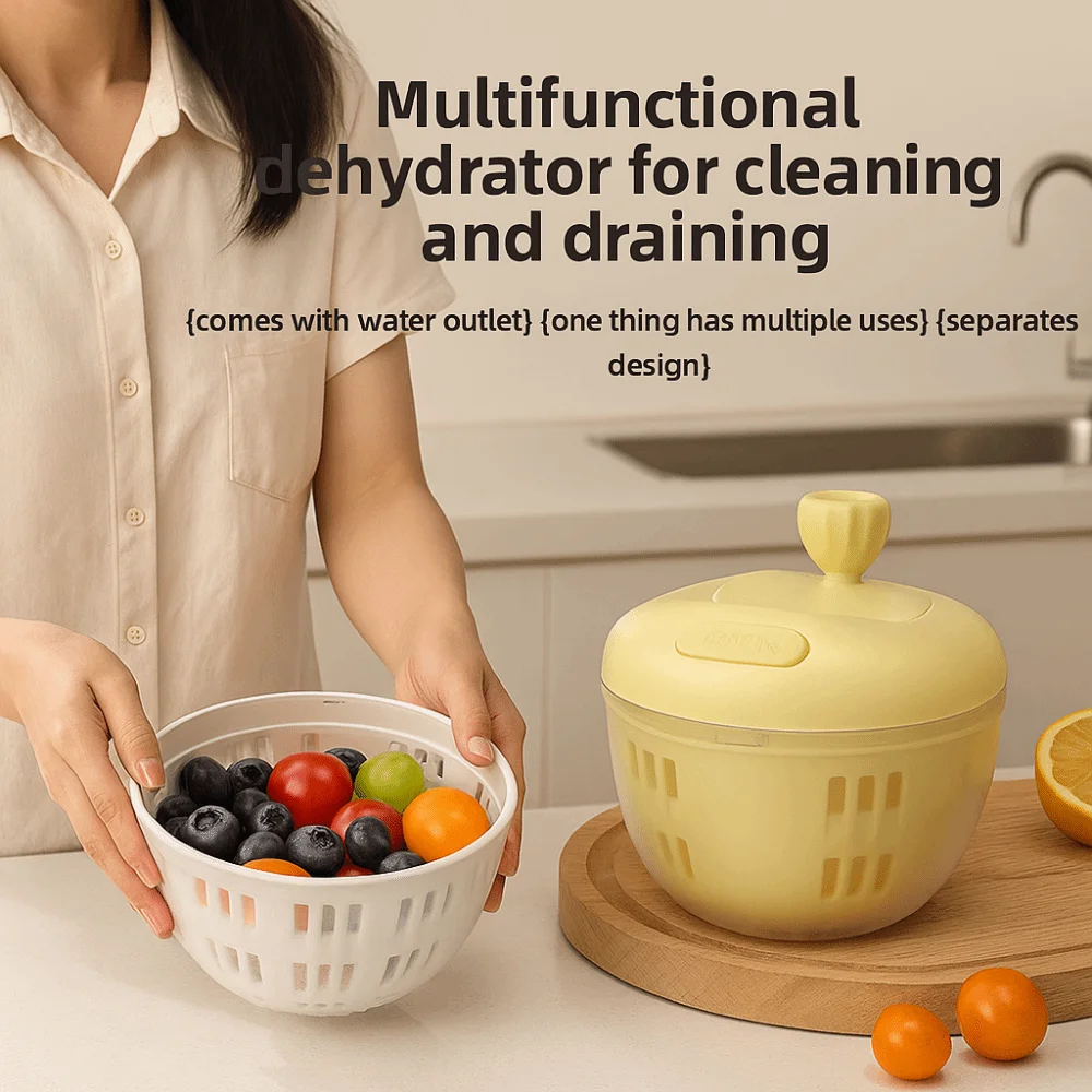 

Drain and Spin Dryer Vegetable Washing Basin Food Grade Plastic Fruit Vegetable Dehydrator Leakproof Portable