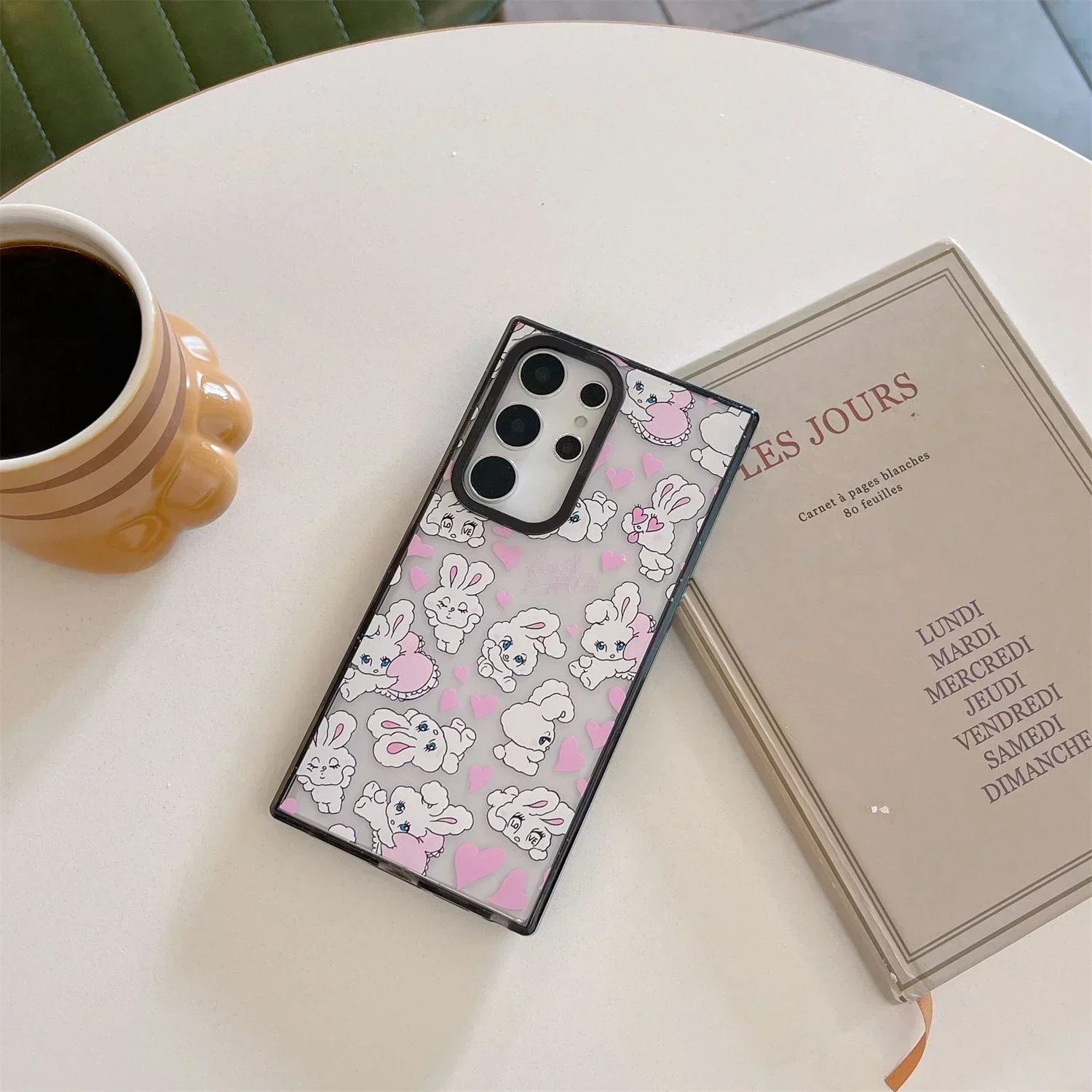 삼성 갤럭시 S25 + 플러스 S24 S23 울트라 S25U 커버 보호 쉘용 딸기 토끼 아크릴 블랙 테두리 케이스