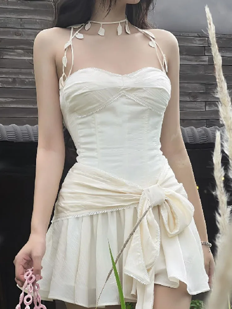 

TARUXY Korean Version Of Sling Lotus Leaf Dress For Women 2023 Backless Slim Ladies Outfits Street Sleeveless Mini Dresses Femme