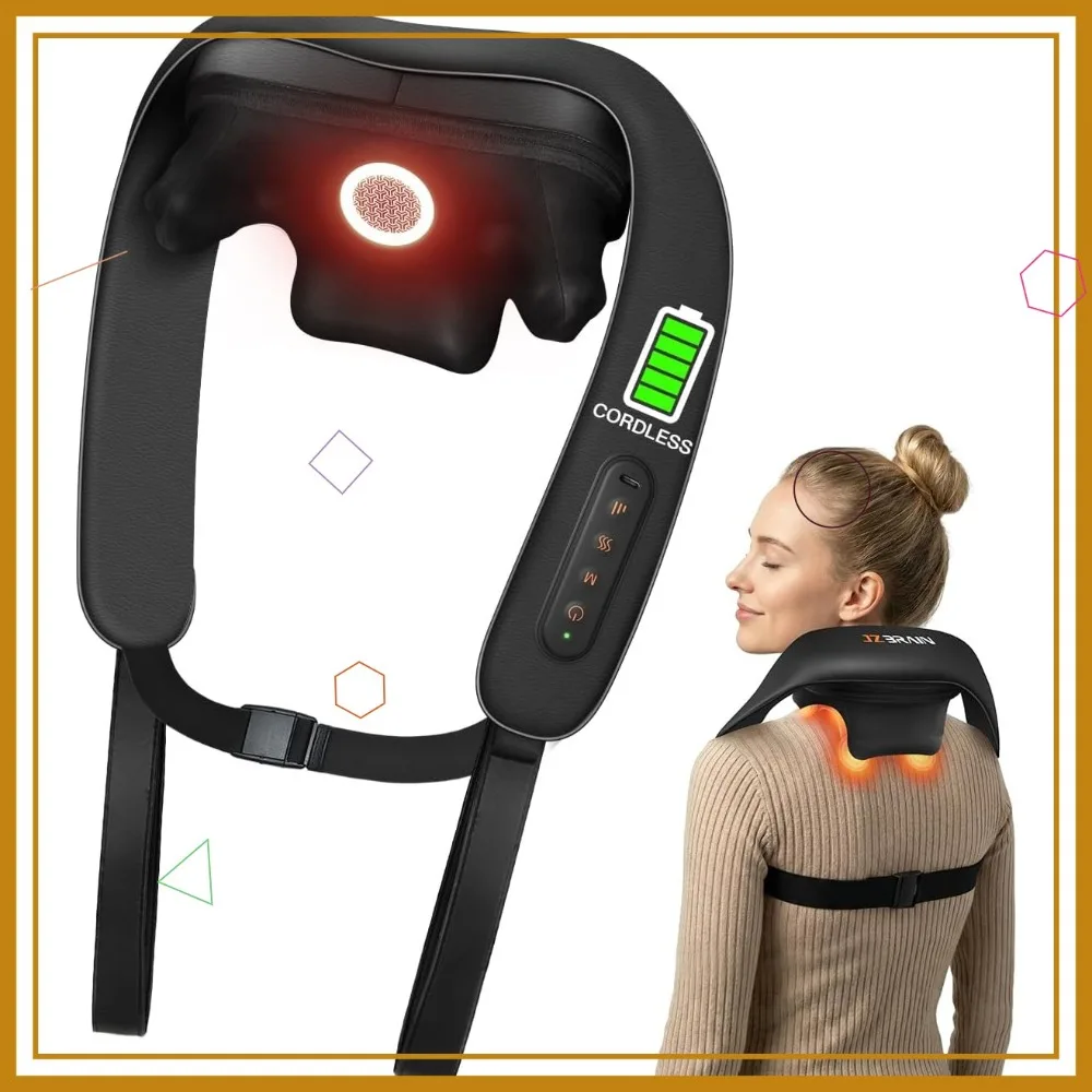 

Cordless Neck Massager with Heat: 3 Modes, 2 Intensities & Heating for Pain Relief, Office Home Use