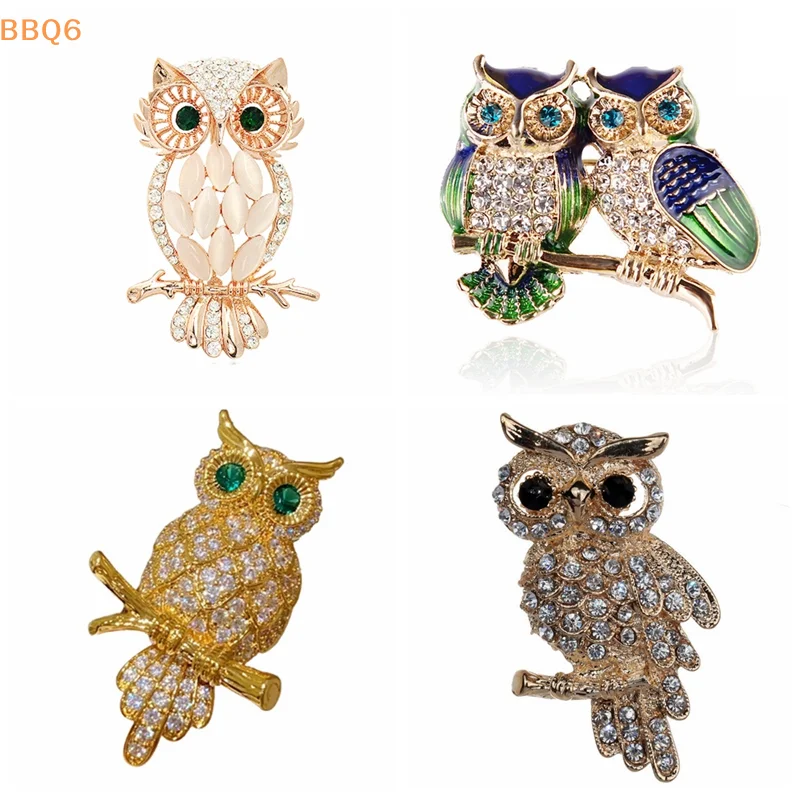 1Pcs Vintage Owl Brooch Sparkling Animal Pins For Women Men Clothing Accessories Jewelry Gifts