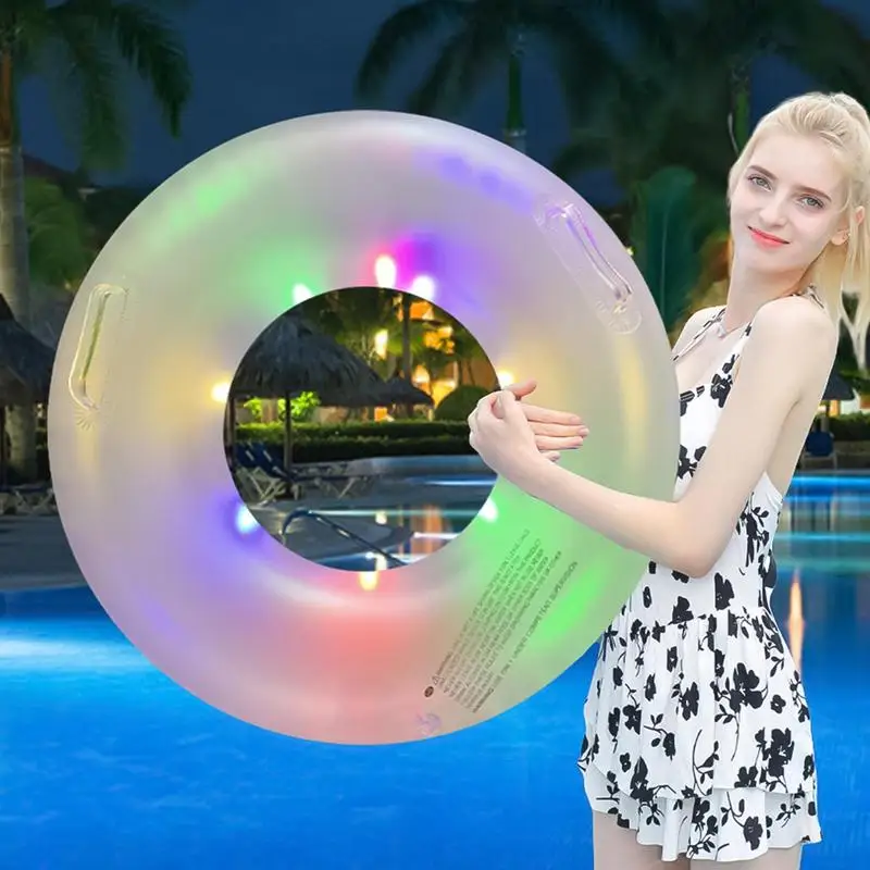 

Light up Pool Floats Fun Inflatable Pool Tube Round Shaped Blow up Swimming Tube with Handle Transparent Swim Rings Pool Party