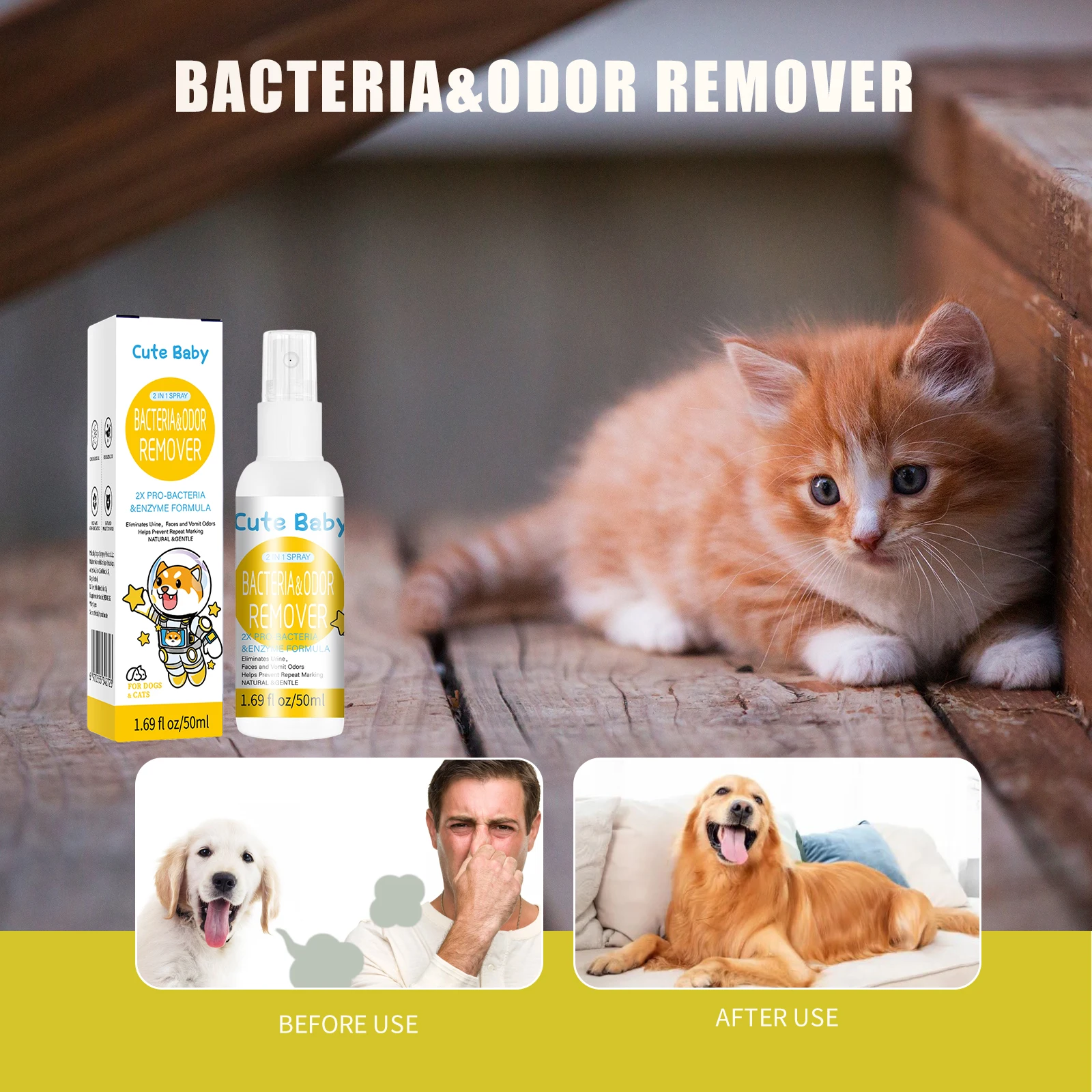 

Pet Deodorizing Perfume Spray, Effectively Pleasantly Eliminates Safely Cats & Dogs Strong Odors Pet Secretions, Feces