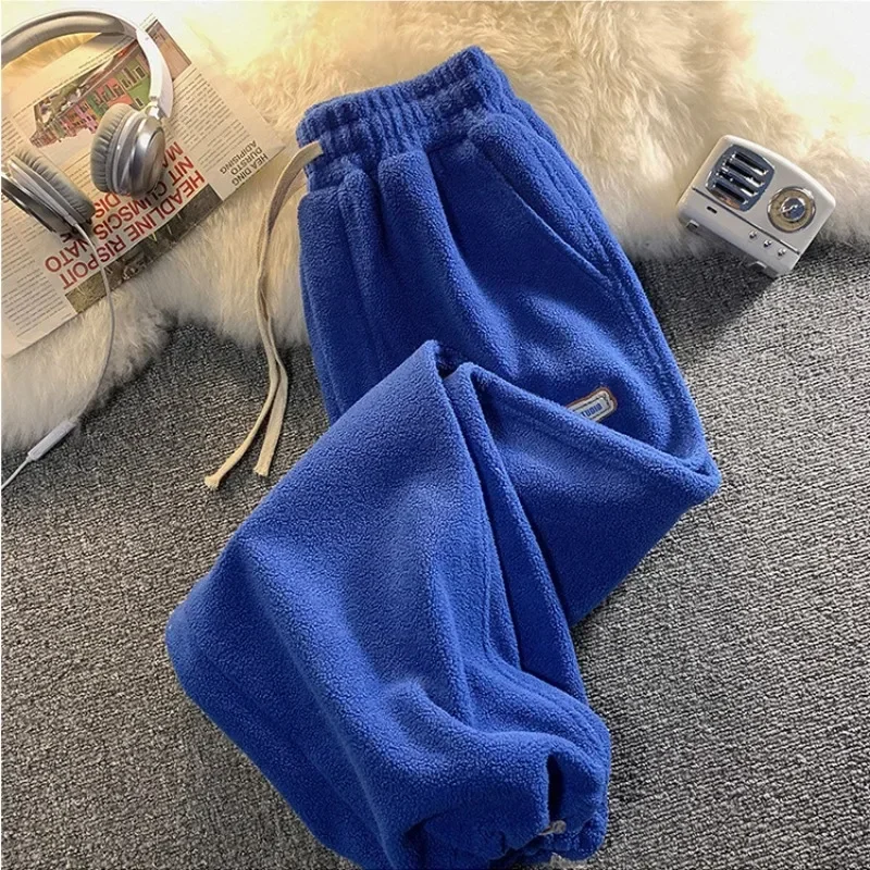 Herfst Winter Fleece Broek Vrouwen Losse Wijde Pijpen Joggingbroek Hoge Taille Trekkoord Joggers Broek Casual Warme Sportbroek Y2k