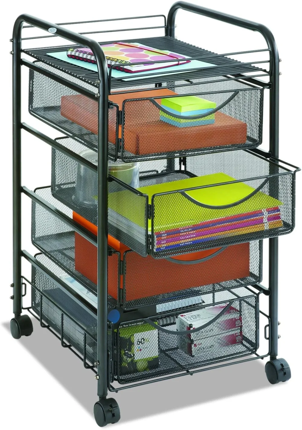 Safco Onyx Rolling File Cart with 4 File Drawers, Fits Letter-Size Hanging Folders, Durable Steel Mesh Construction