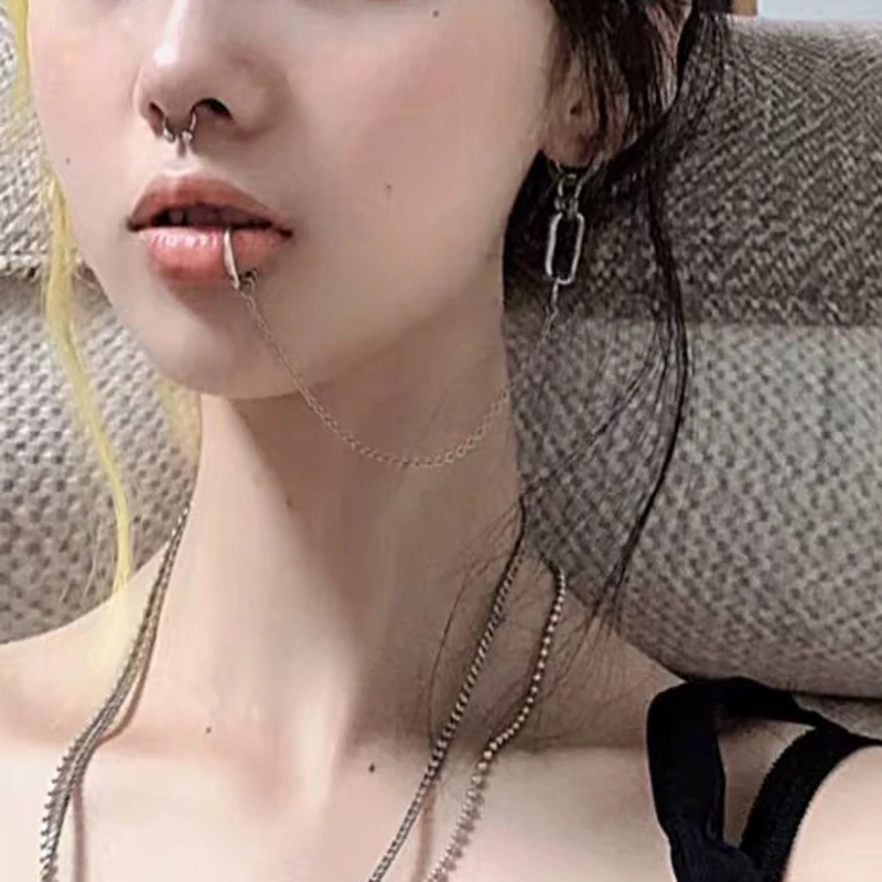 Punk Metal Long Tassel Hoop Earrings For Women Girl Cool Creative Unique Geometric Simple Harajuku Earrings Trendy Jewelry 2024