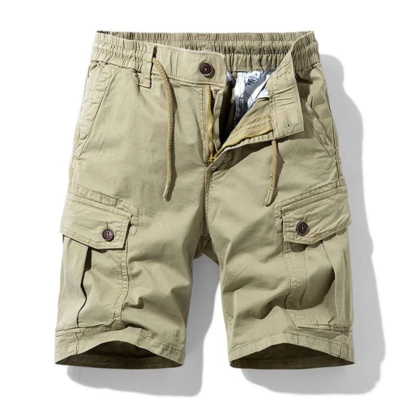Men Summer New Cotton Cargo Shorts Men's Fashion Casual Multi Pockets Shorts Pants Elastic Waist Breathable Joggers Shorts Male - Image 4