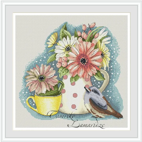 20- Little Bird and Gerbera 37-36 Needlework Kit unprinting Cross Stich  Set DIY Kits Cross-stitch Embroidery Set Stitch Kit