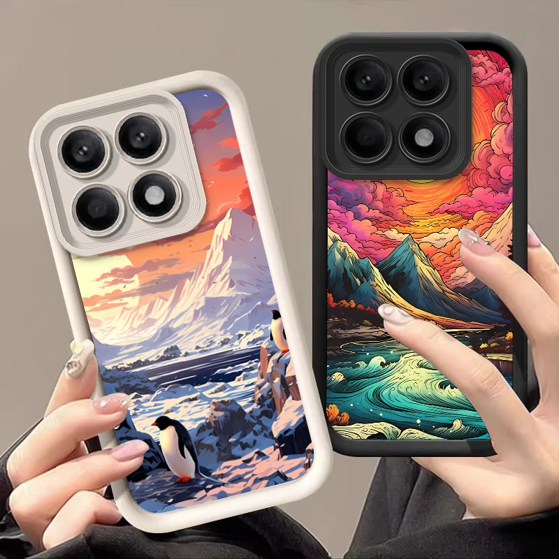 Cartoon scenery For Xiaomi 13T 14T Pro Redmi Note 13 9 10 12 14C K70E 9S Poco F5 5G X5 X6 C65 M6 Lite Soft Silicone Phone Case