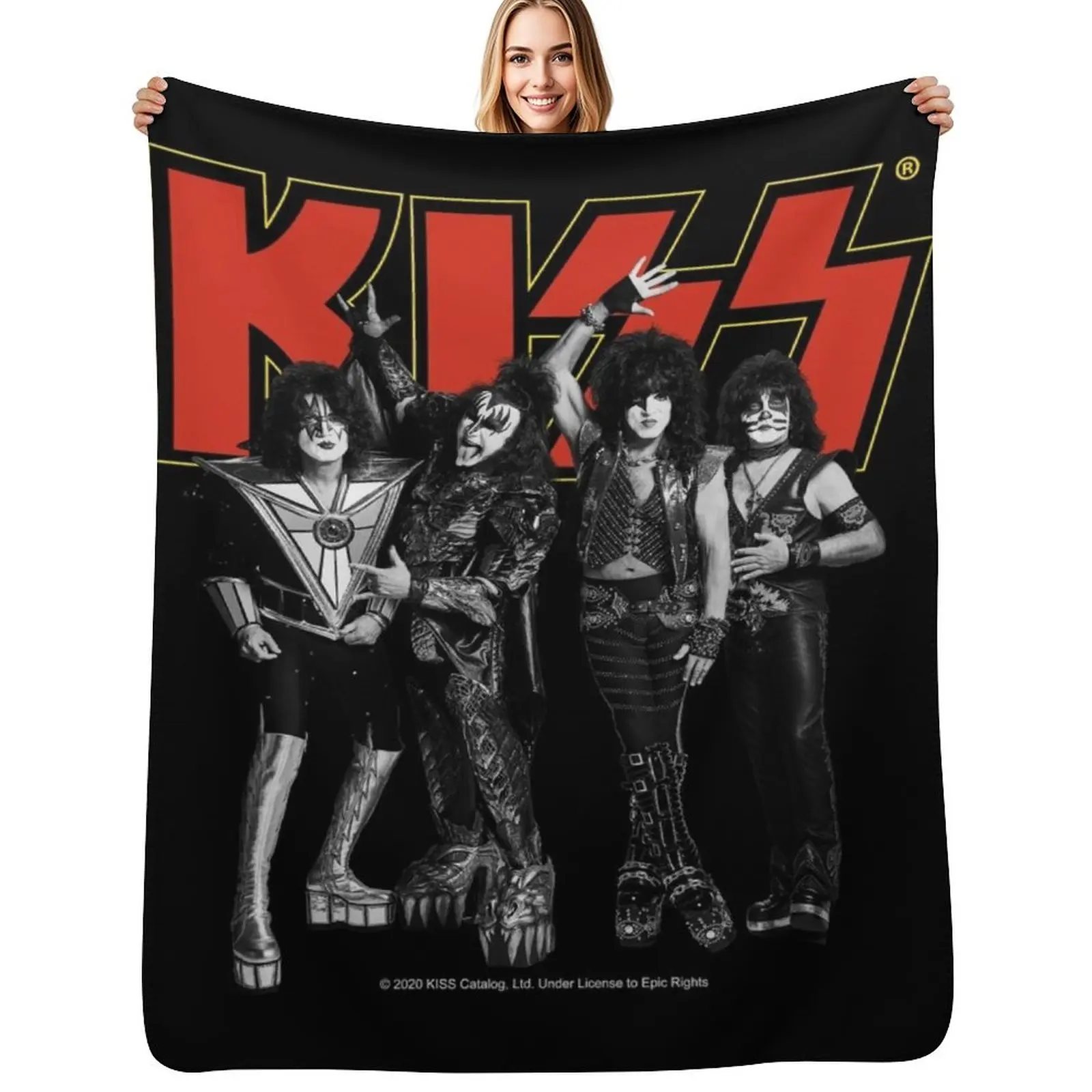 Kiss - Group Band Logo - Full Yellow and Red Throw Blanket Cozy Sofa Blanket for TV Watching Napping