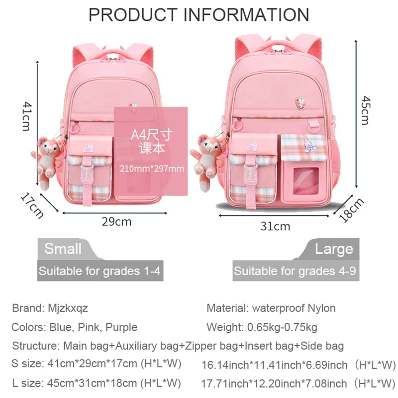 2023 Children Waterproof Schoolbag Cute Pink Primary Backpack For Girls Princess Bookbags Kids 1 Grade 9 Years Mochila Escolar