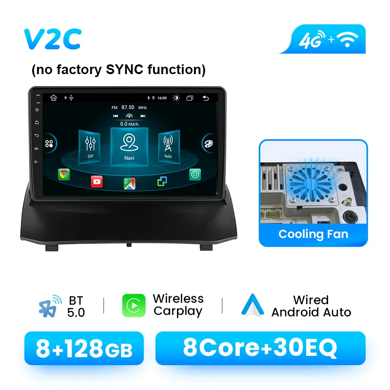Android 14 Draadloze CarPlay Autoradio Speler Voor Ford Fiesta 2009-2017 Multimedia Navigatie GPS 4G Wifi DSP 1280*720 P IPS RDS